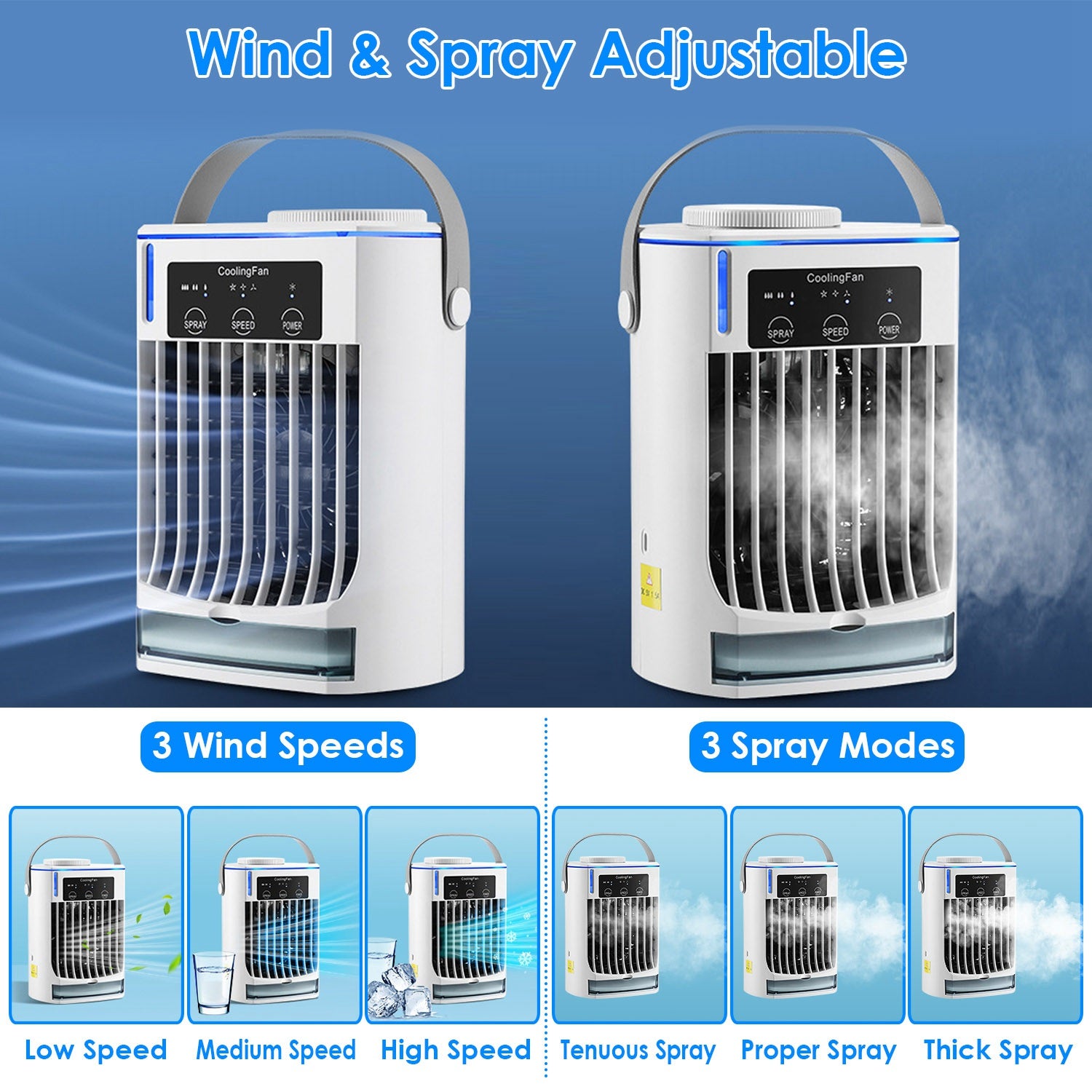 Portable USB Air Conditioner With Fan Evaporative Misting