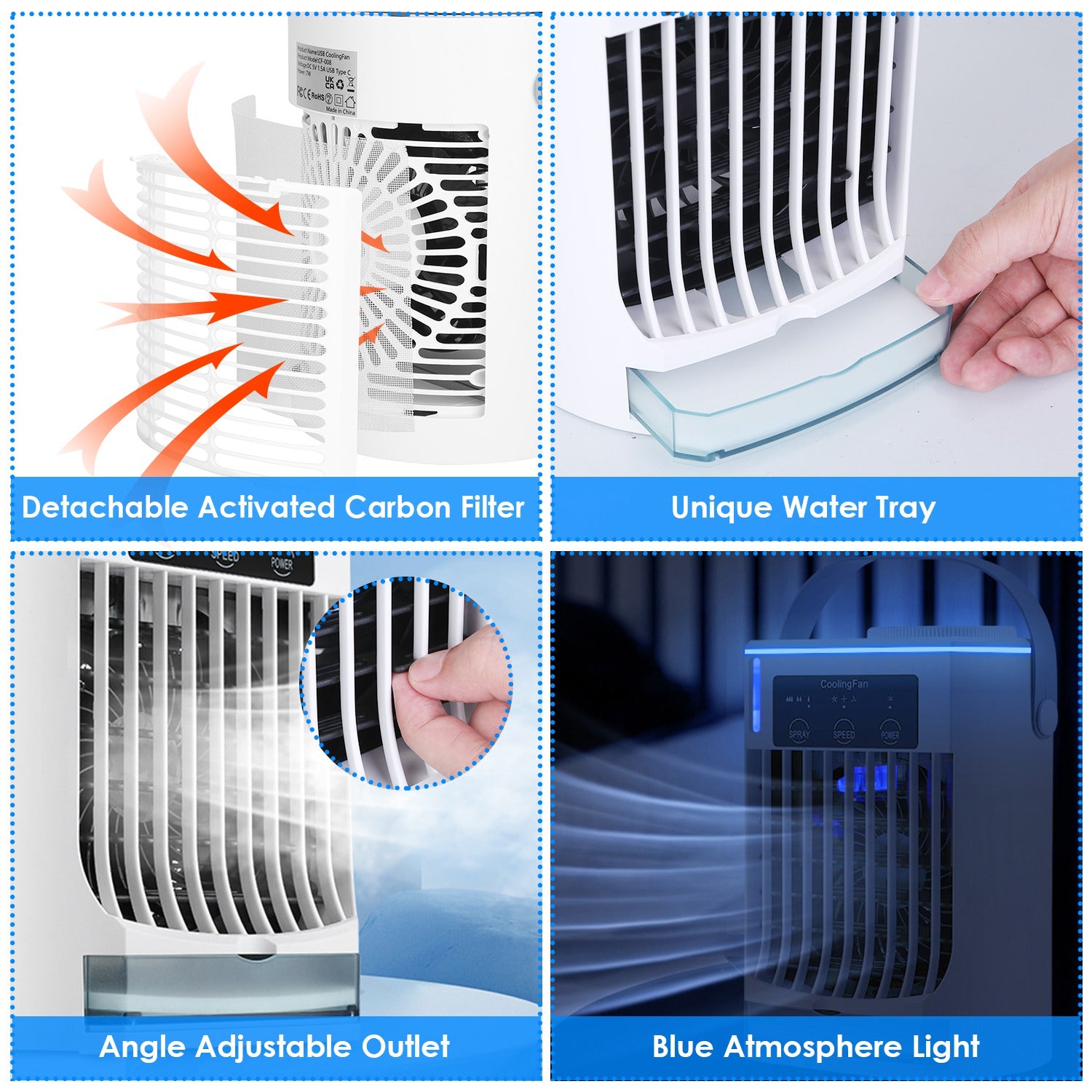 Portable USB Air Conditioner With Fan Evaporative Misting